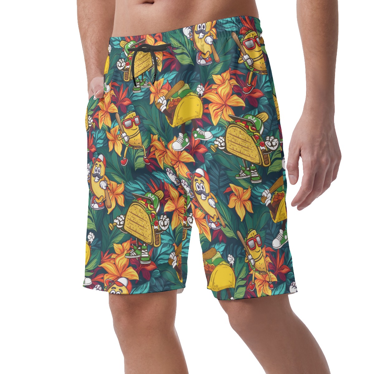 Funny Taco Baseball Floral Hawaiian Beach Shorts For Men
