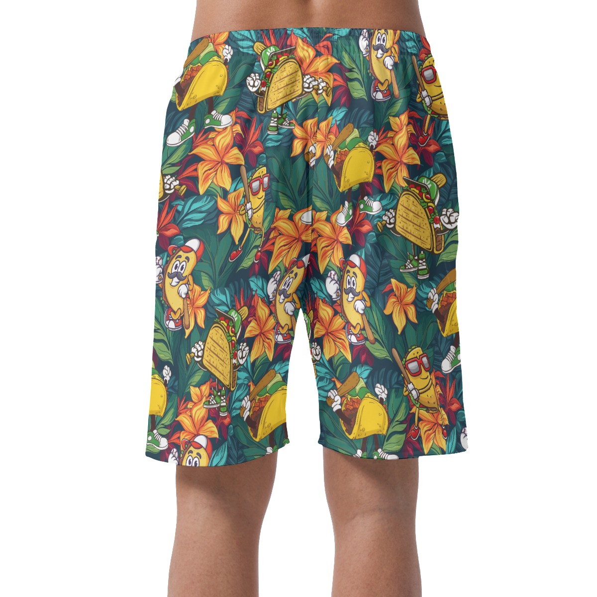 Funny Taco Baseball Floral Hawaiian Beach Shorts For Men