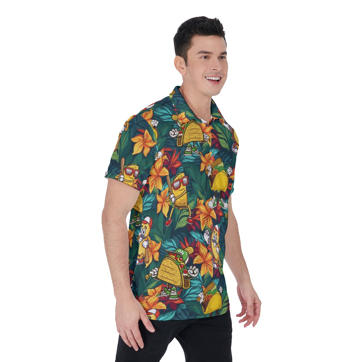 Floral Baseball Taco Hawaiian Polo Shirt For Men