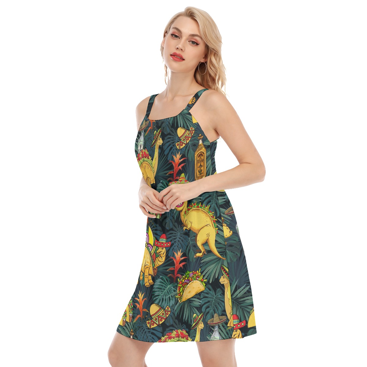 Funny Dinosaur Taco Tropical Aloha Cami Dress For Women