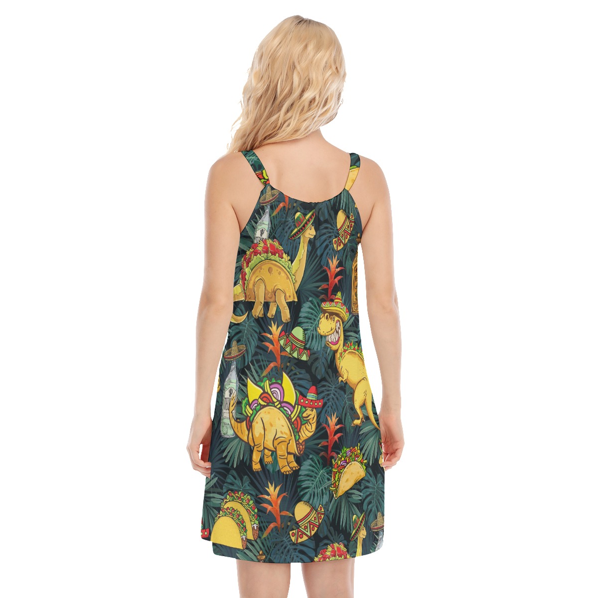 Funny Dinosaur Taco Tropical Aloha Cami Dress For Women