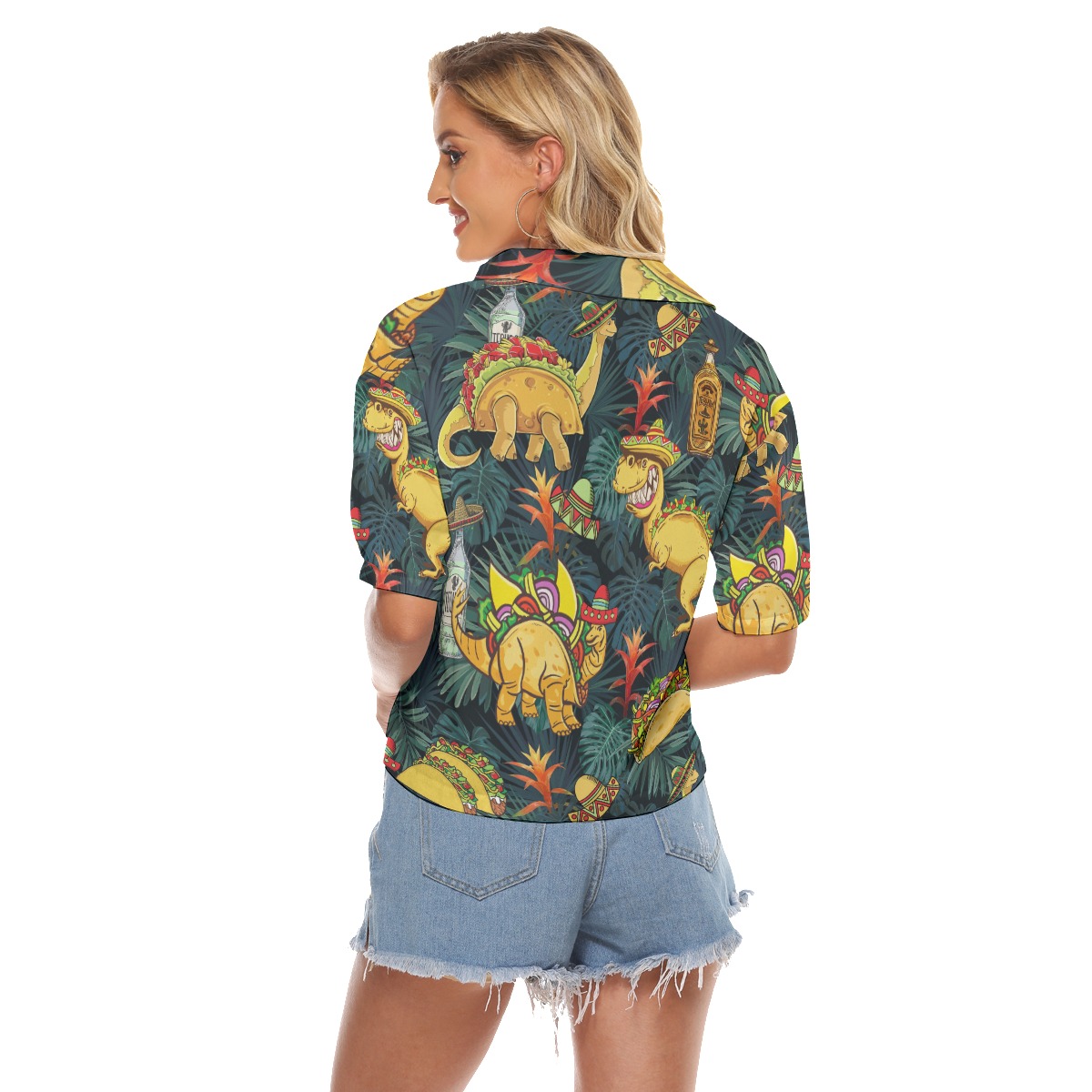 Funny Taco Dinosaur Tropical Aloha Crop Top Shirt For Women
