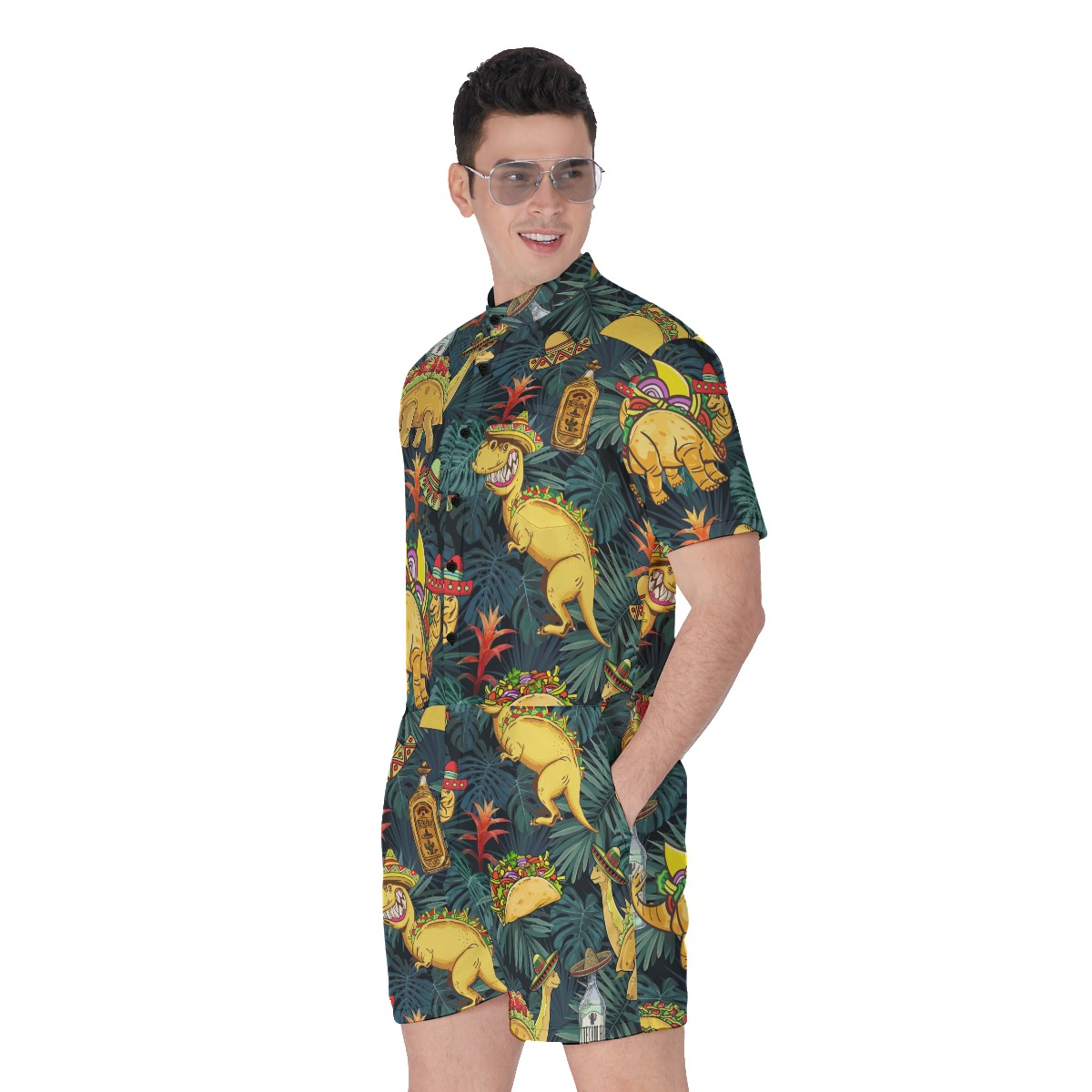 Tropical Tacosaurus Men's Hawaiian Romper