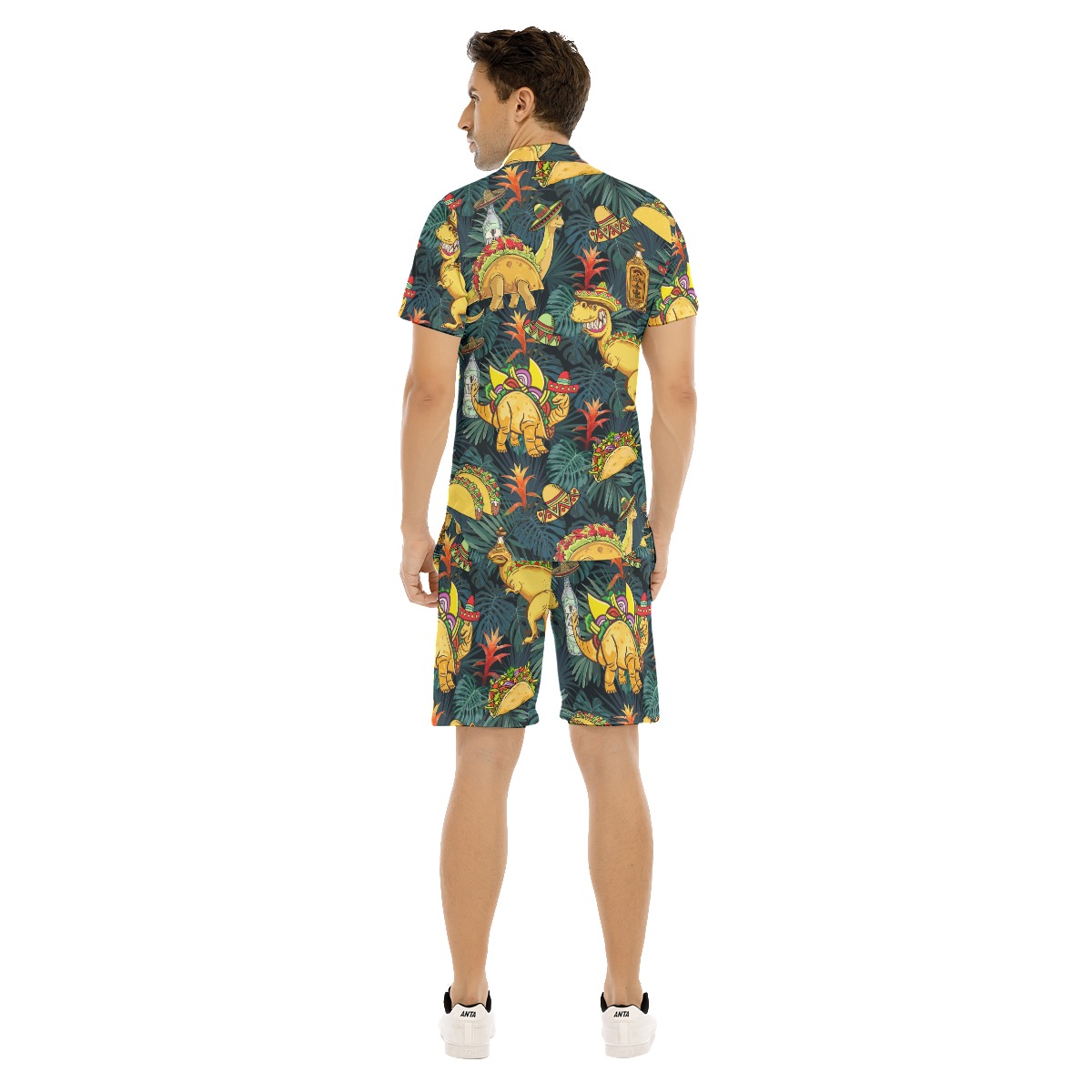 Funny Taco Dinosaur Tropical Hawaiian Shirt And Matching Shorts For Men