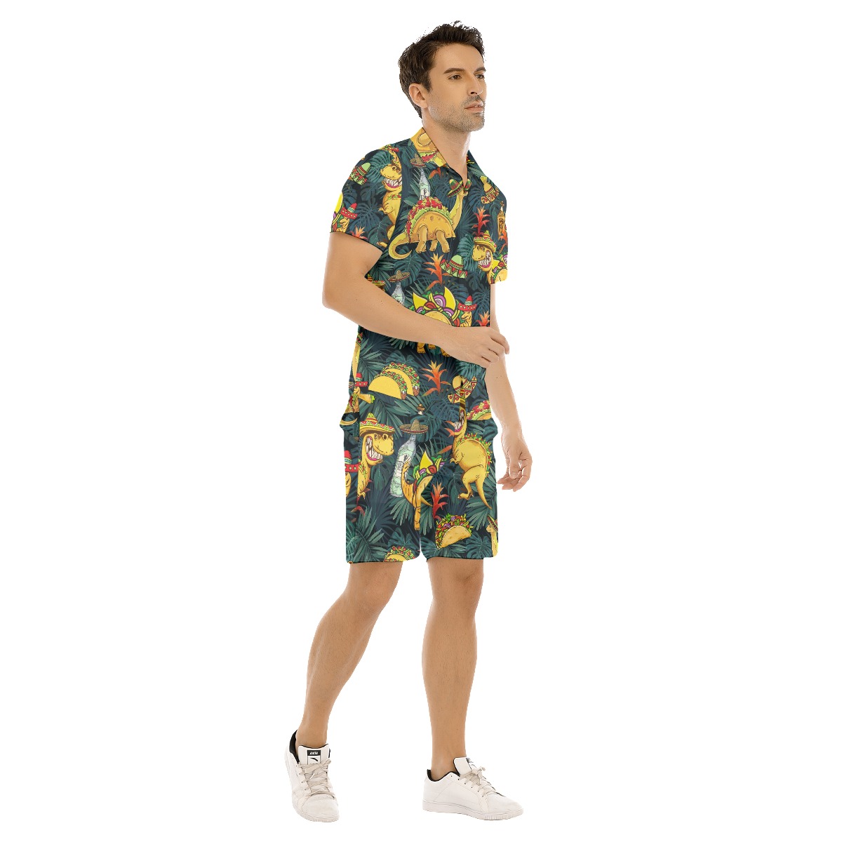 Funny Taco Dinosaur Tropical Hawaiian Shirt And Matching Shorts For Men