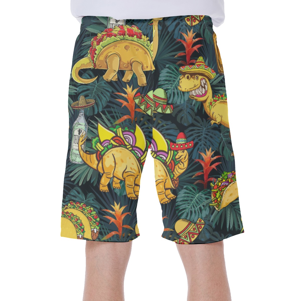 Funny Taco Dinosaur Tropical Hawaiian Swim Trunks For Men
