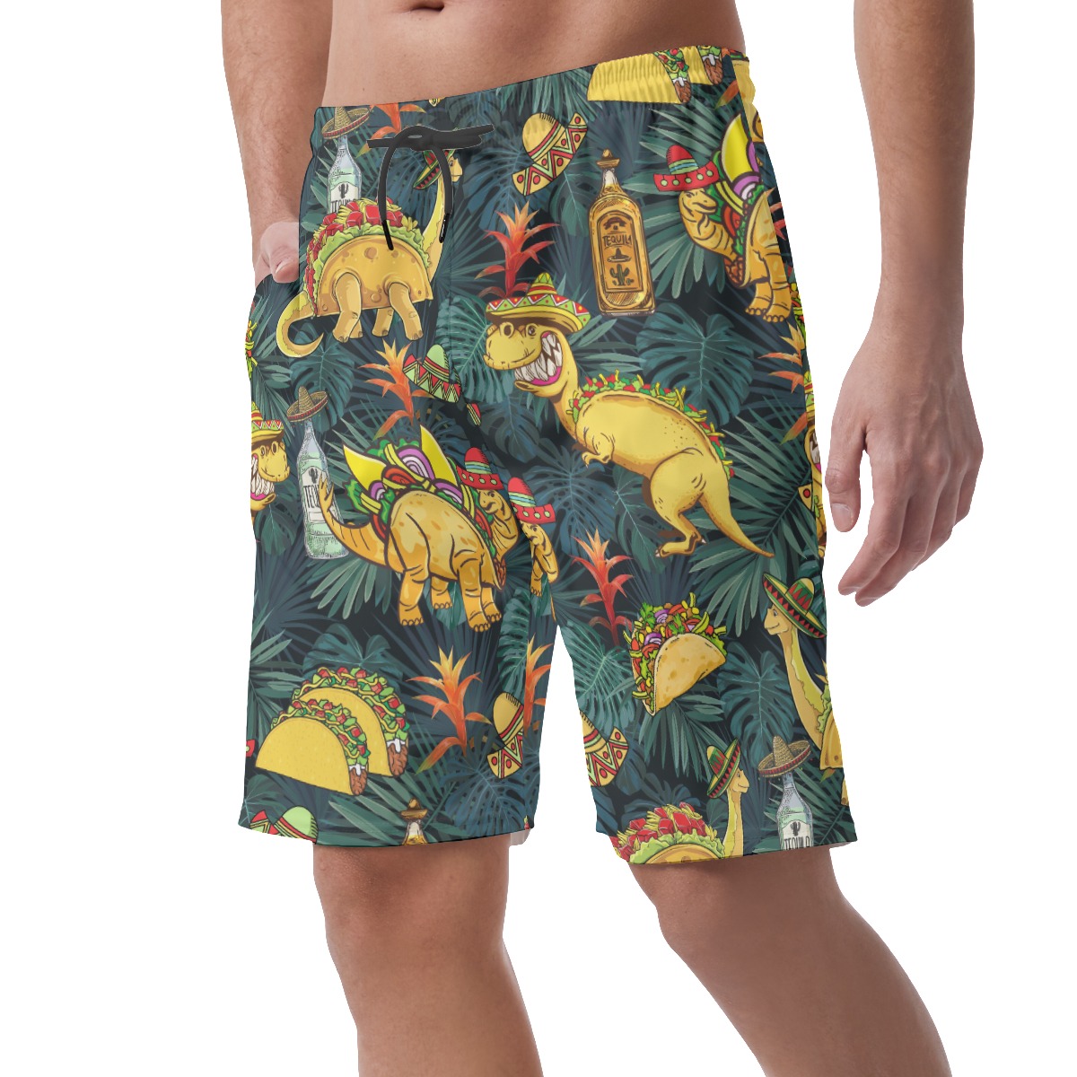 Tropical Dinosaur Taco Hawaiian Beach Shorts For Men