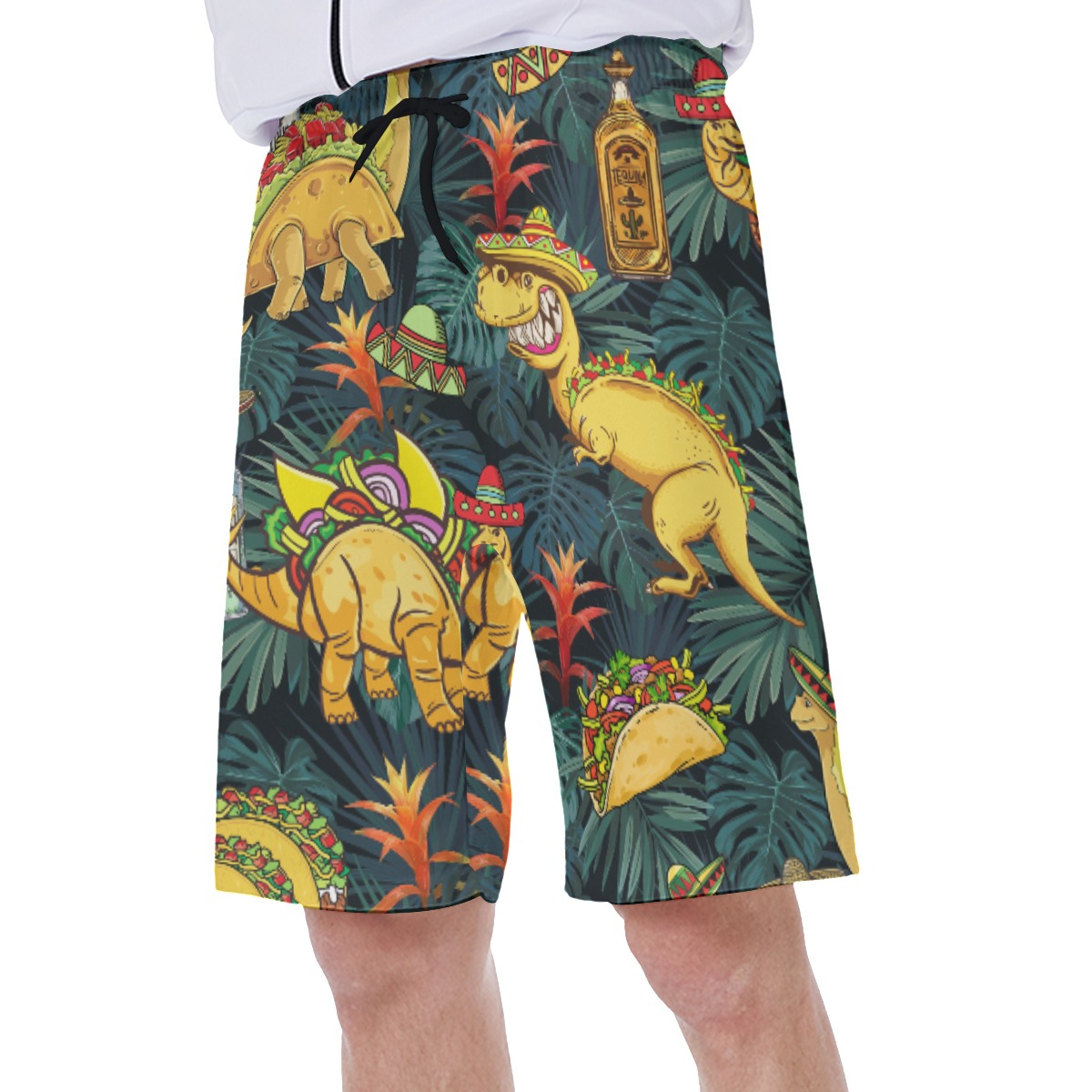 Funny Taco Dinosaur Tropical Hawaiian Swim Trunks For Men