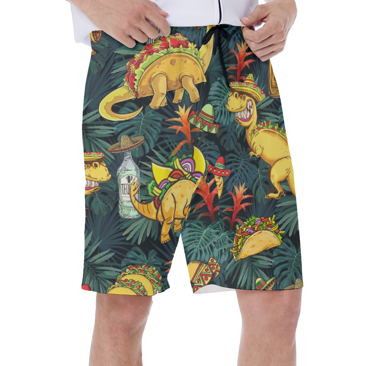 Funny Taco Dinosaur Tropical Hawaiian Swim Trunks For Men