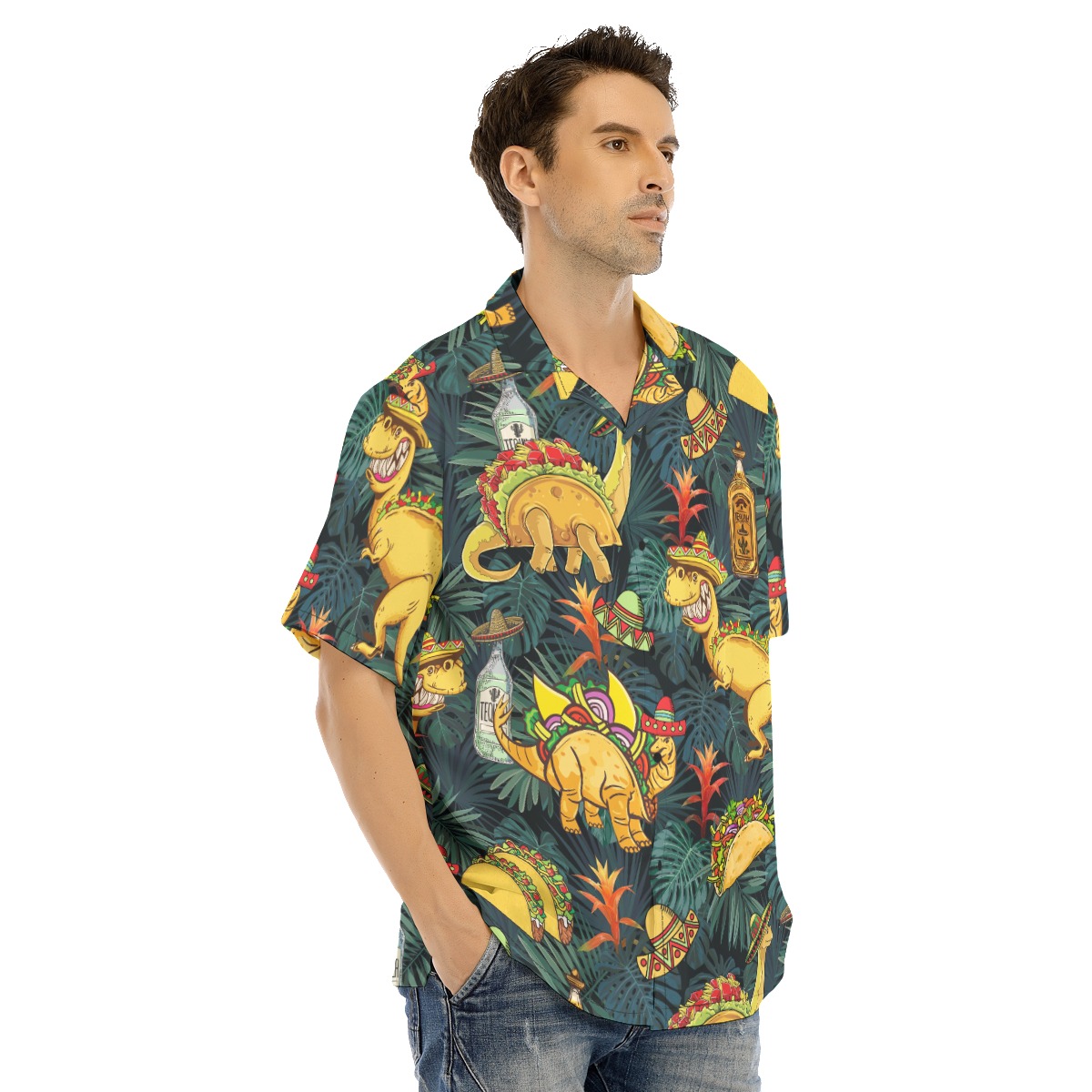 Funny Taco Dinosaur Tropical Hawaiian Shirts For Men
