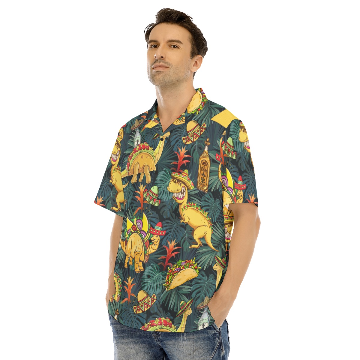 Funny Taco Dinosaur Tropical Hawaiian Shirts For Men