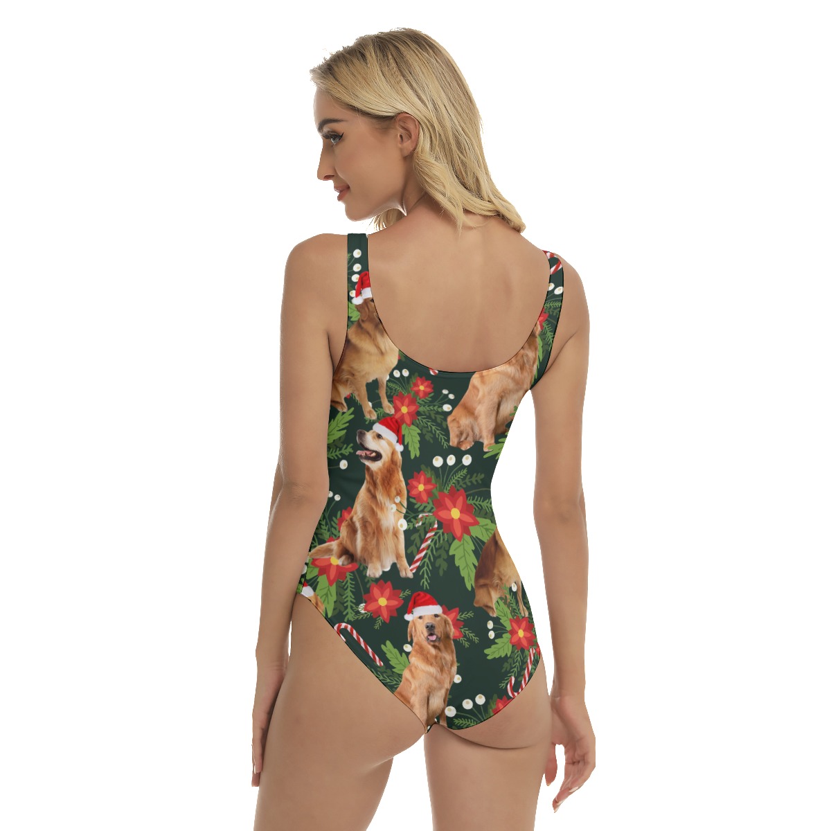 Funny Tropical Golden Retrieve Christmas Hawaiian Swimsuit For Women