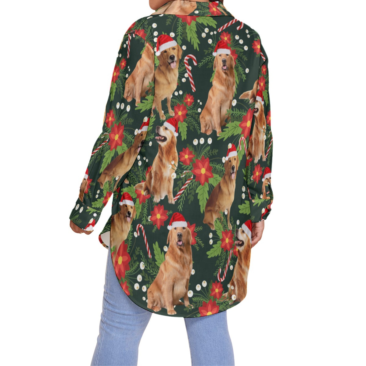 Funny Dog With Christmas Hat Plus Size Hawaiian Shirt For Women