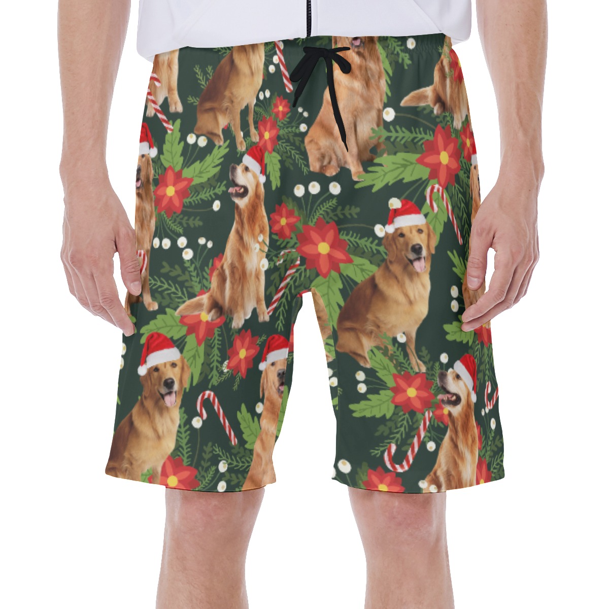 Floral Golden Retrieve Christmas Hawaiian Swim Trunks For Men - variant image 1