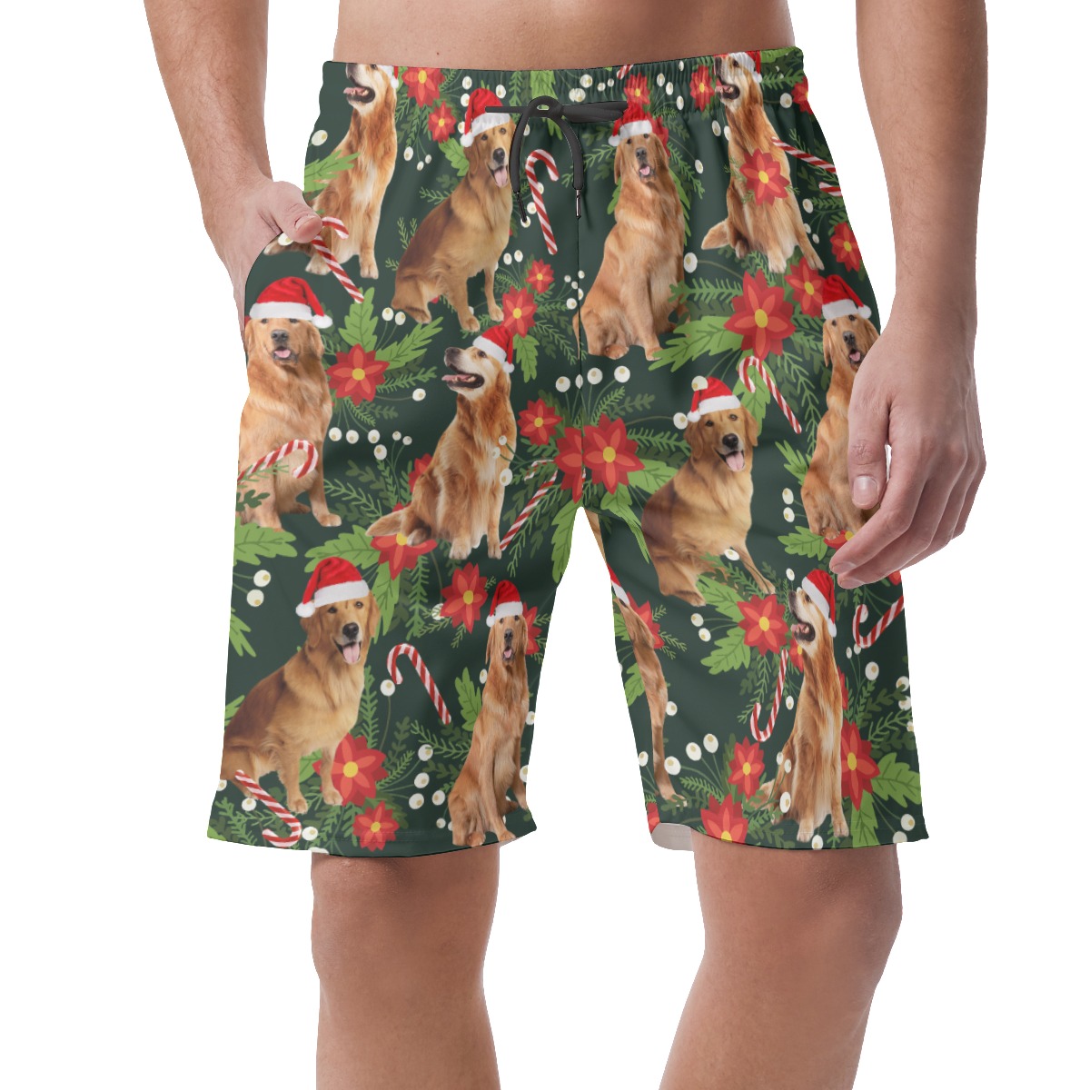 Christmas Dog Floral Hawaiian Beach Shorts For Men - variant image 1