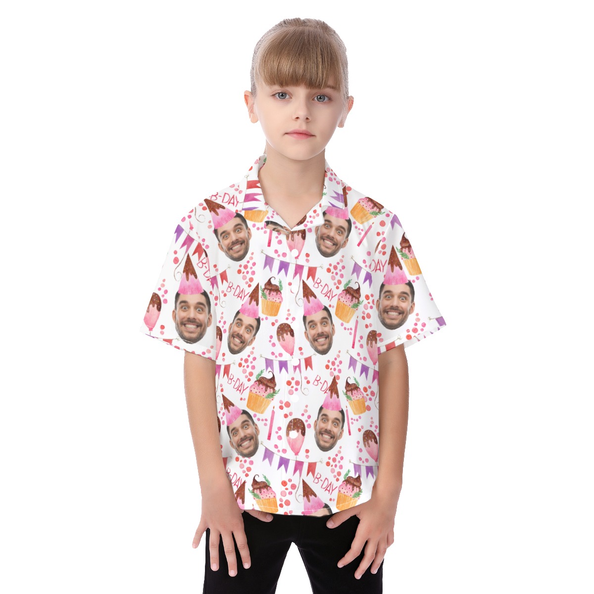 Matching Custom Face Birthday Hawaiian Button Up Shirt For Kids - variant image 1