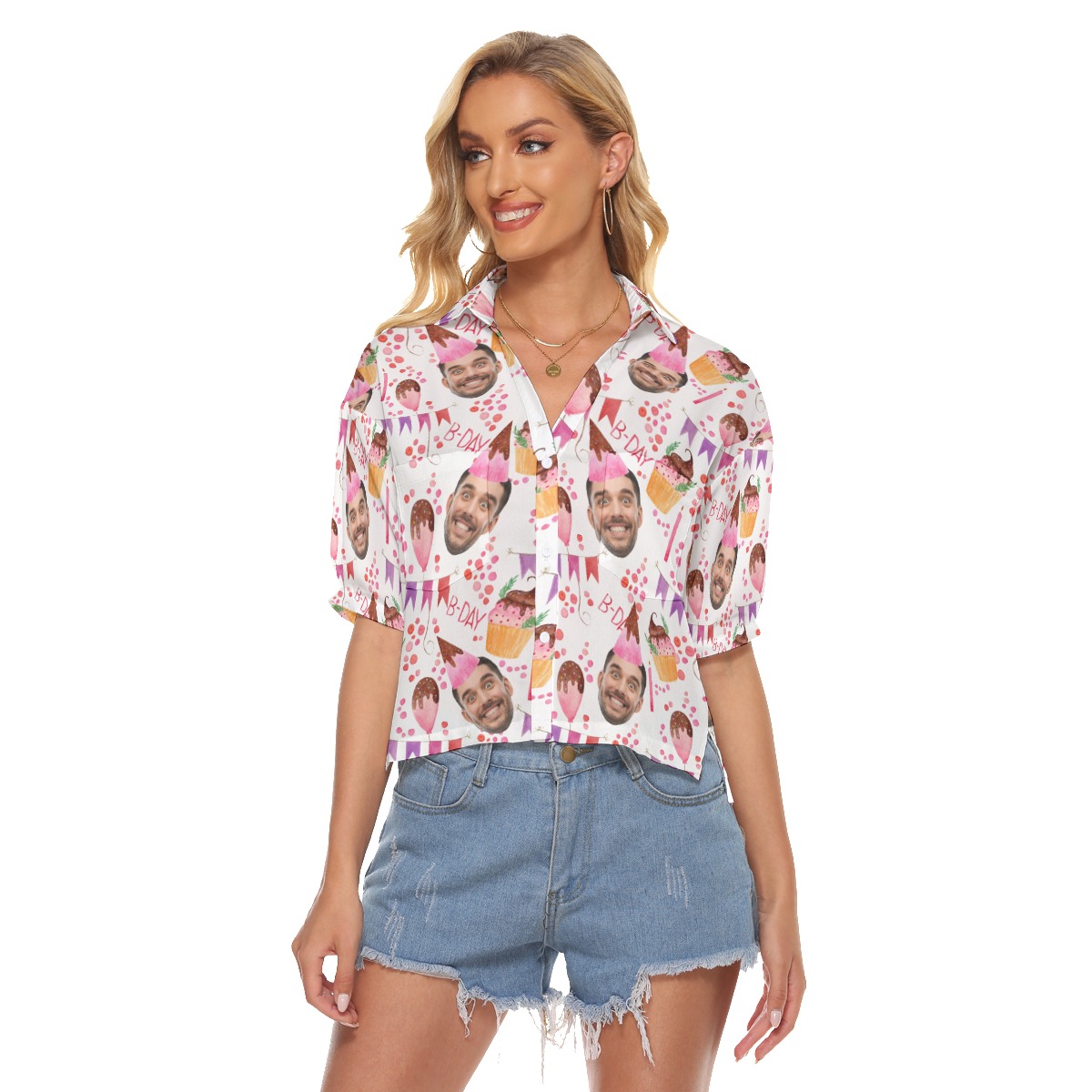 Personalized Face Birthday Hawaiian Cropped Shirt - variant image 1
