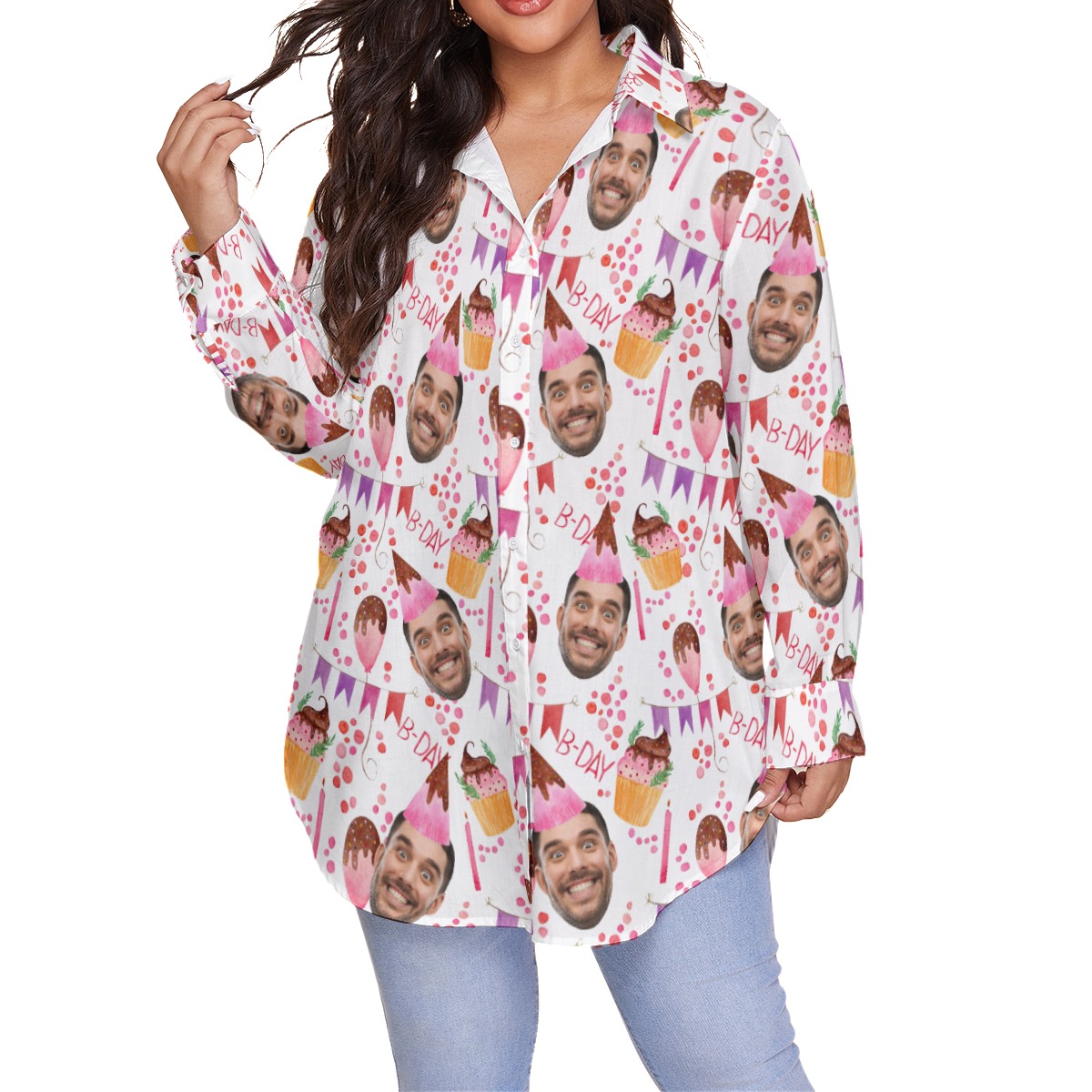 Personalized Face Birthday Women's Oversized Hawaiian Shirt - variant image 1