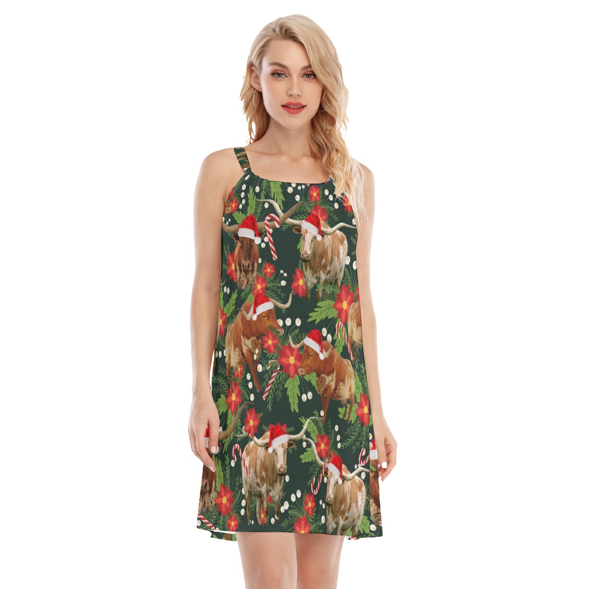 Tropical Cow Christmas Hawaiian Cami Dress For Women - variant image 1