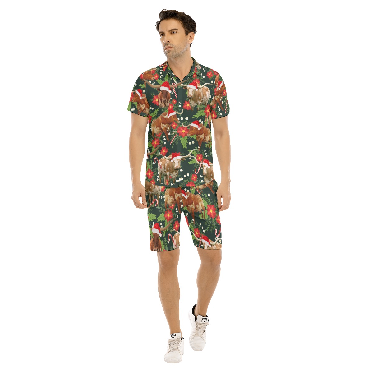 Set Christmas Cow Tropical Hawaiian Shirt And Matching Shorts For Men - variant image 1