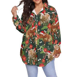 Funny Christmas Cow Green Hawaiian Plus Size Shirt