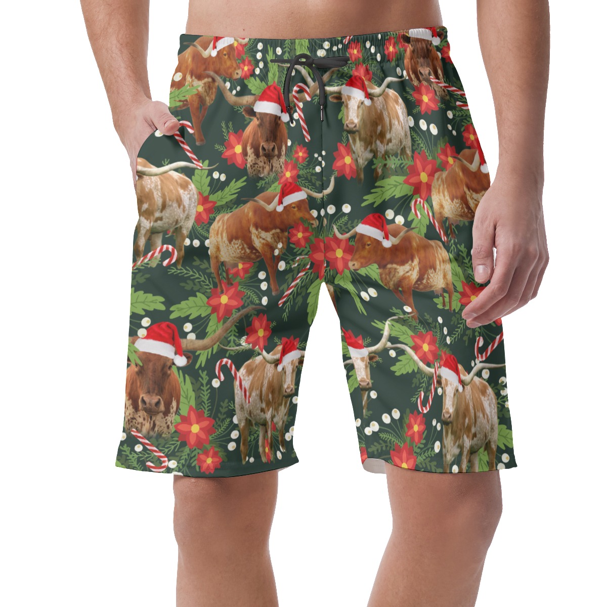 Funny Cow Christmas Tropical Hawaiian Shorts For Men - variant image 1