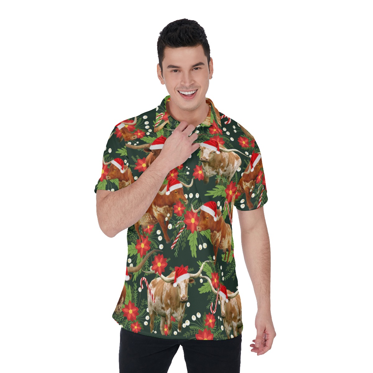 Tropical Cow Christmas Hawaiian Polo Golf Shirt For Men - variant image 1