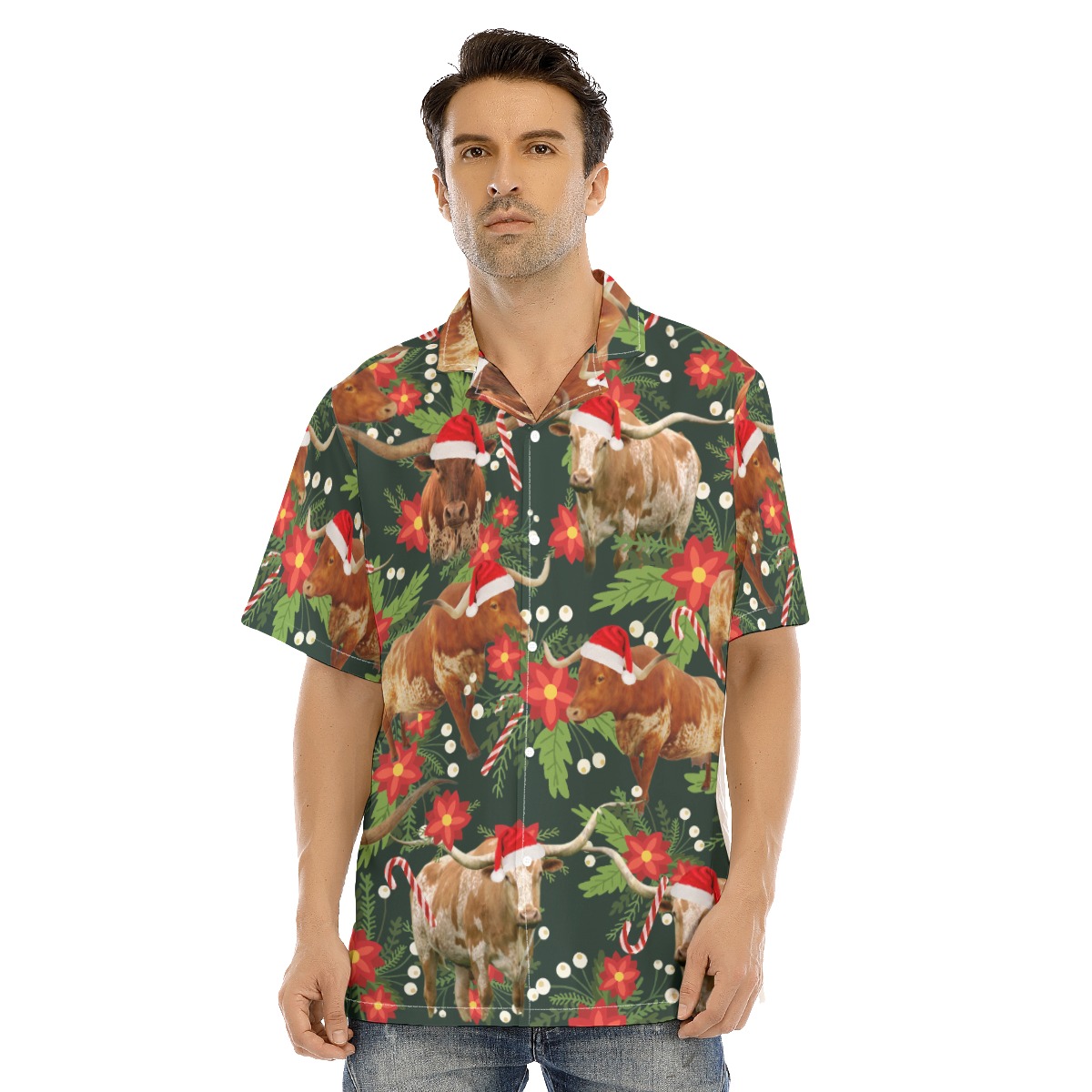 Funny Cow With Christmas Hat Tropical Hawaiian Shirt - variant image 1