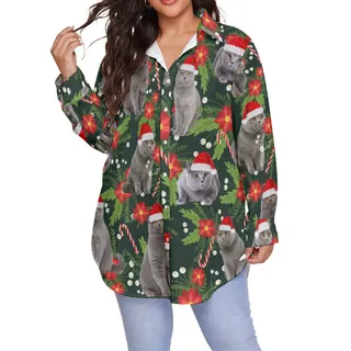 Funny Cat Christmas Hawaiian Plus Size Shirt For Women