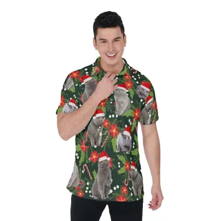 Funny Christmas Cat Hawaiian Christmas Polo Shirt