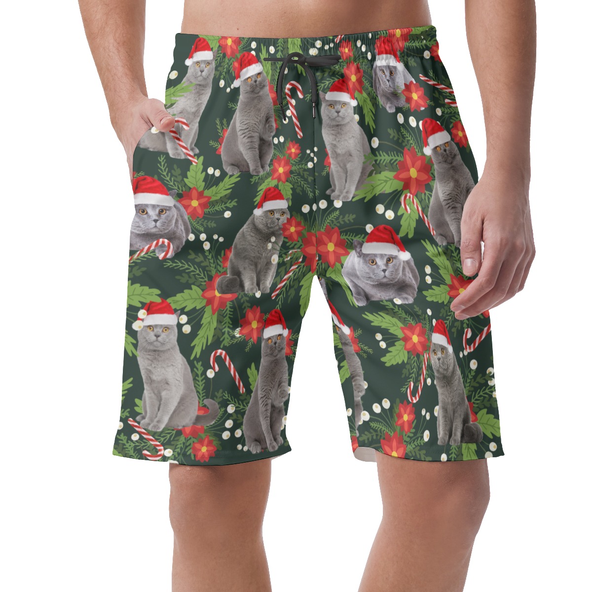 Tropical Christmas Cat Hawaiian Beach Shorts For Men - variant image 1