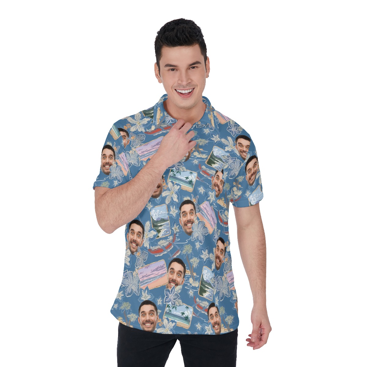 Personalized Face Photos Aloha Polo Shirt For Men - variant image 1