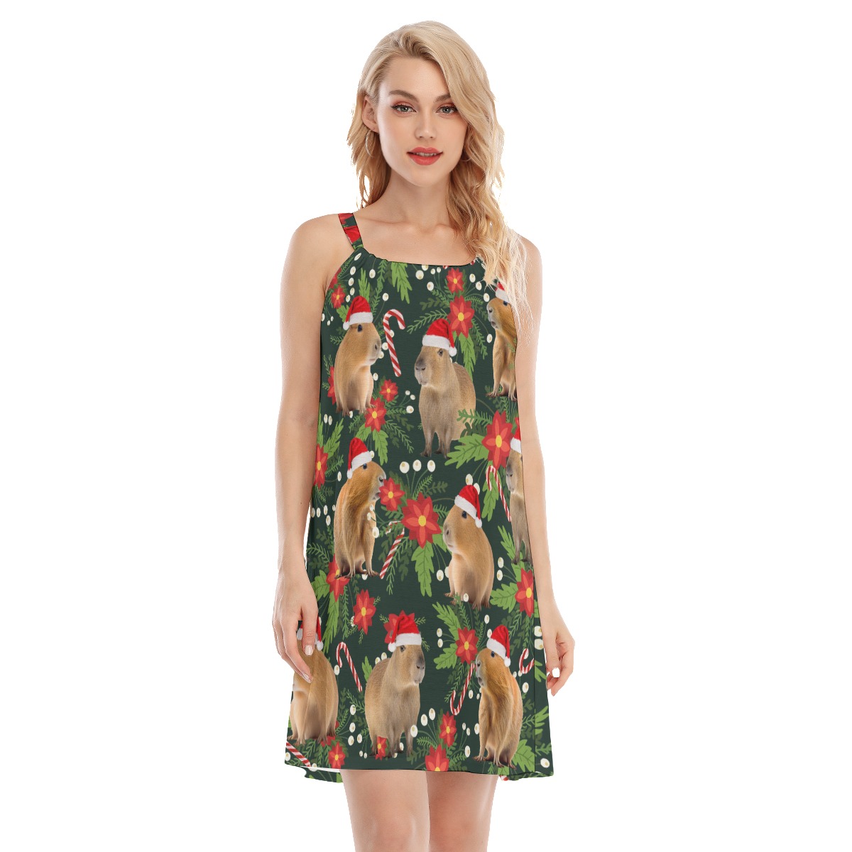 Funny Capybara Tropical Christmas Hawaiian Dress For Women - variant image 1