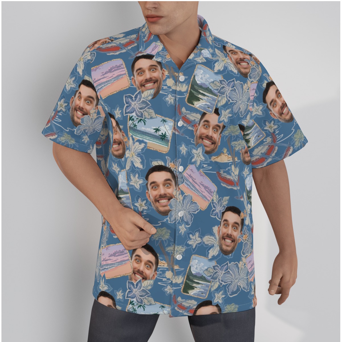 Blue Custom Hawaiian Shirt Face Photos For Men - variant image 1
