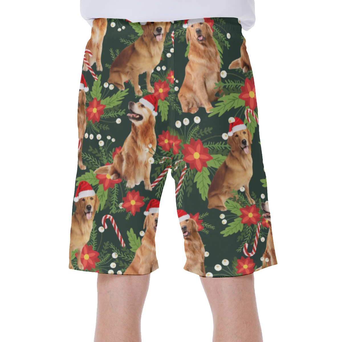 Floral Golden Retrieve Christmas Hawaiian Swim Trunks For Men