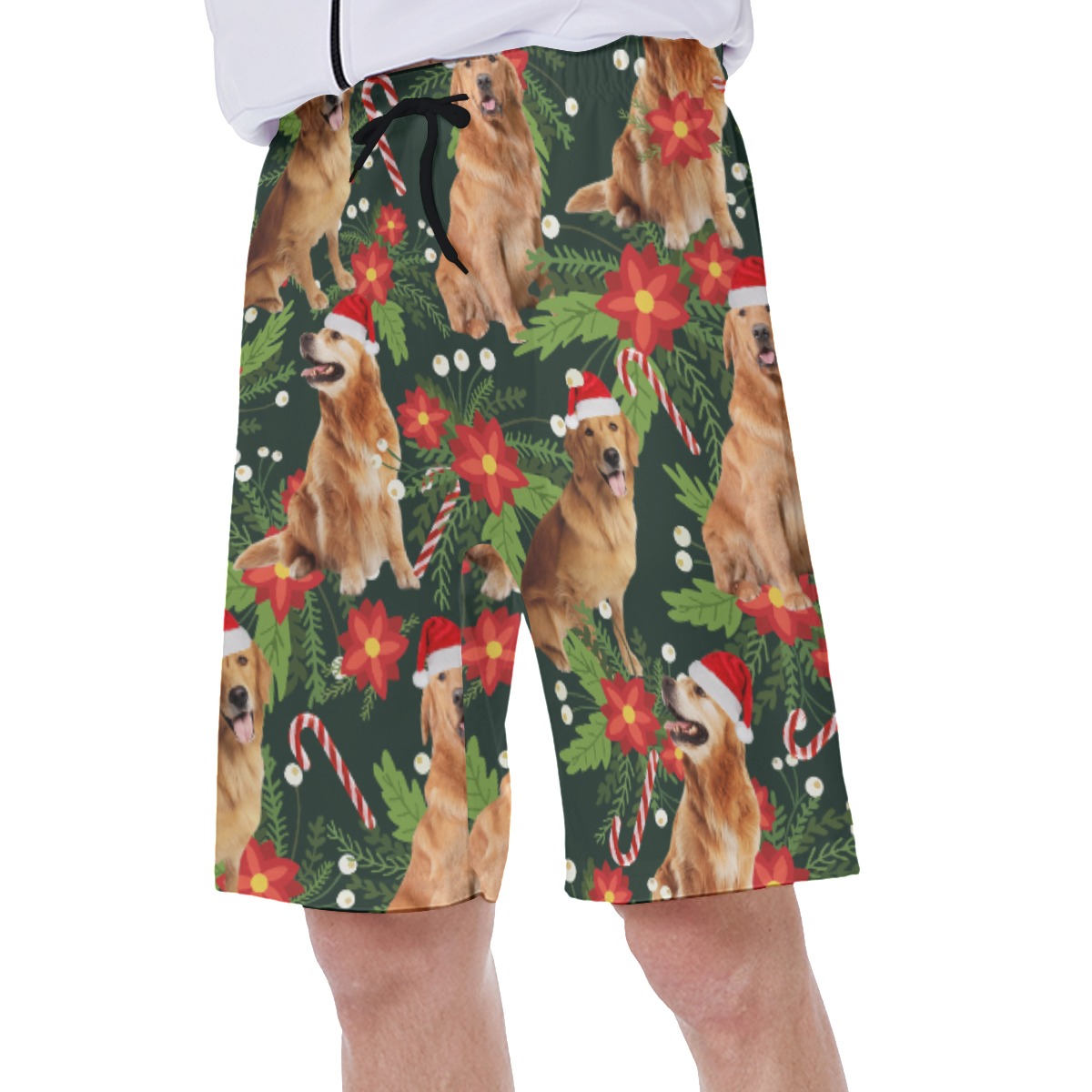 Floral Golden Retrieve Christmas Hawaiian Swim Trunks For Men