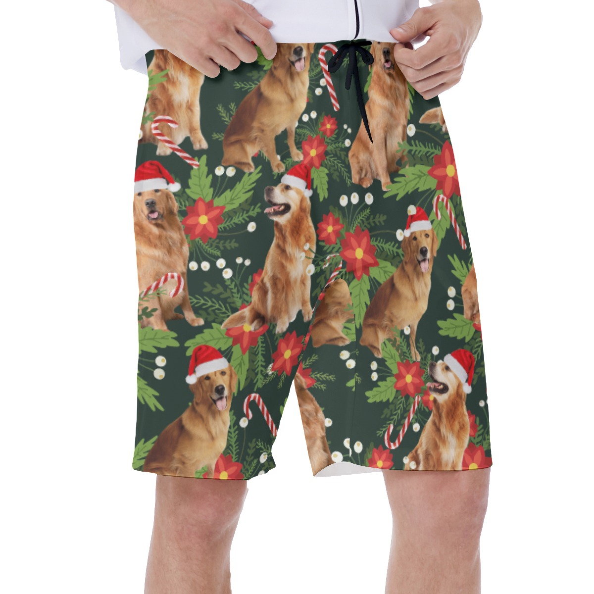 Floral Golden Retrieve Christmas Hawaiian Swim Trunks For Men