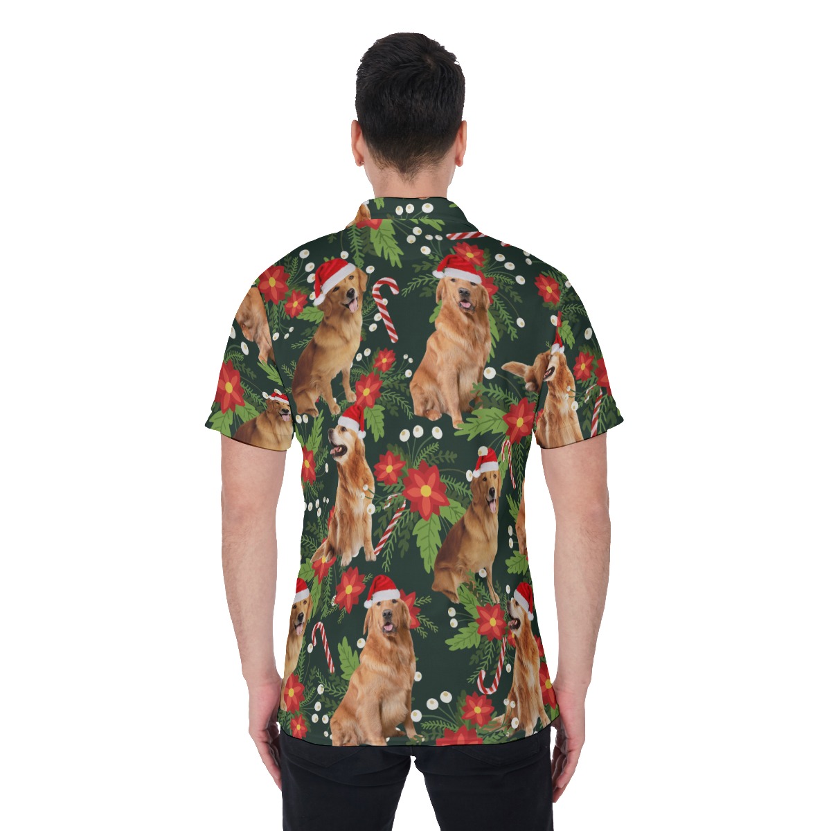 Funny Dog With Christmas Hat Tropical Hawaiian Polo Shirt For Men