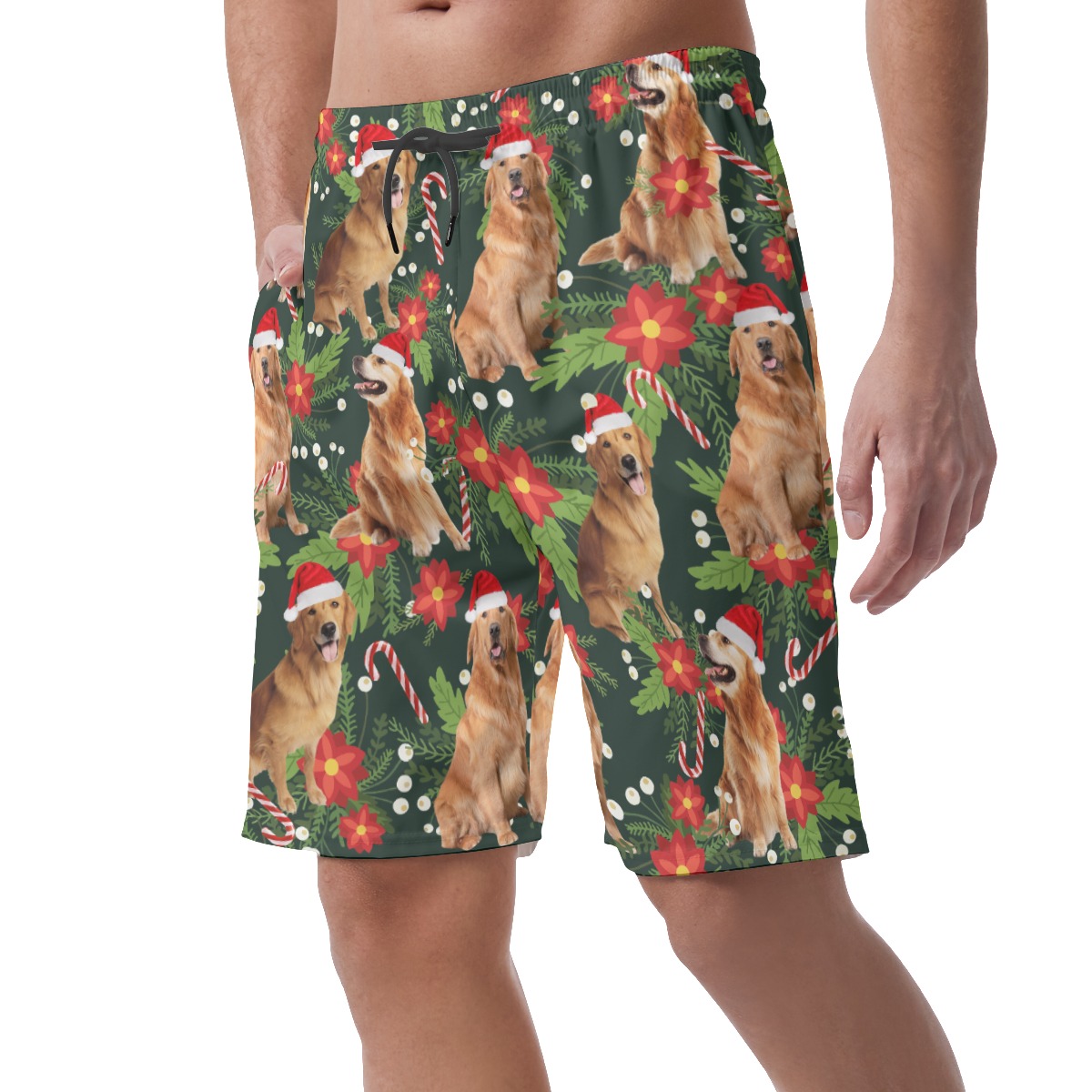 Christmas Dog Floral Hawaiian Beach Shorts For Men
