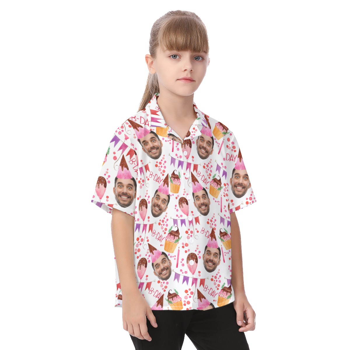 Matching Custom Face Birthday Hawaiian Button Up Shirt For Kids