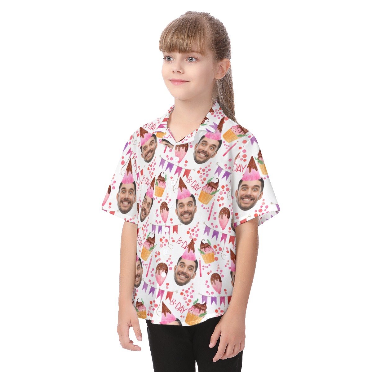 Matching Custom Face Birthday Hawaiian Button Up Shirt For Kids