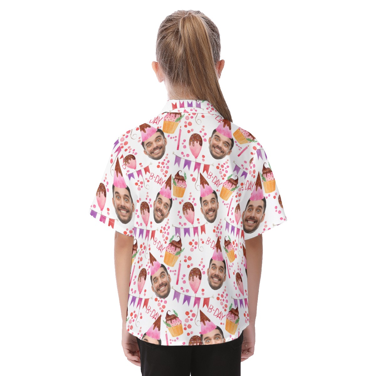 Matching Custom Face Birthday Hawaiian Button Up Shirt For Kids