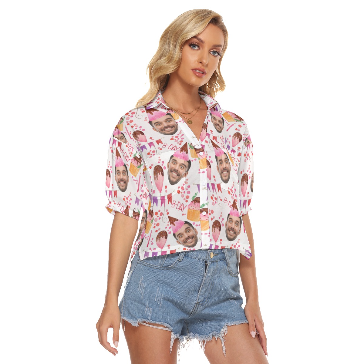 Personalized Face Birthday Hawaiian Cropped Shirt