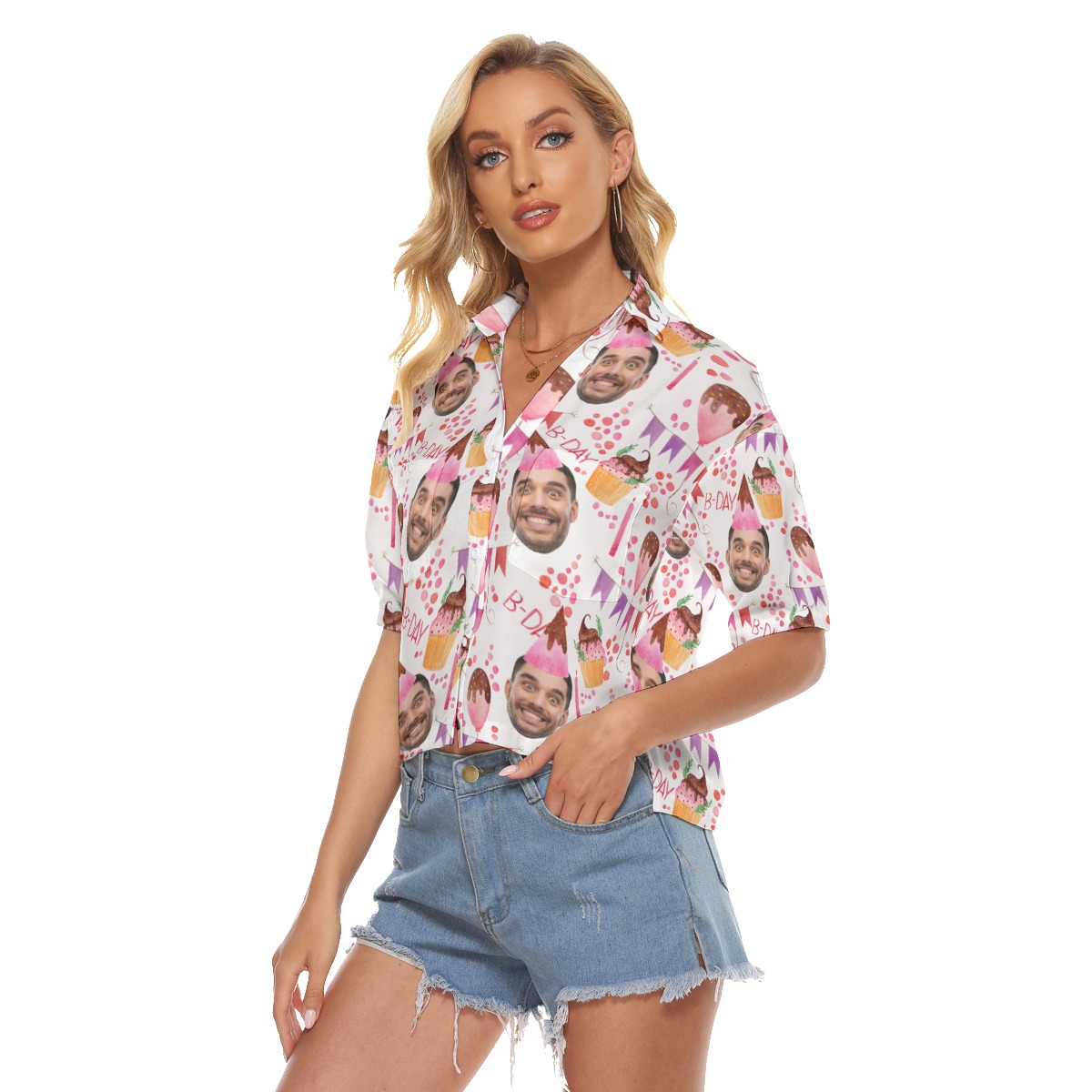 Personalized Face Birthday Hawaiian Cropped Shirt