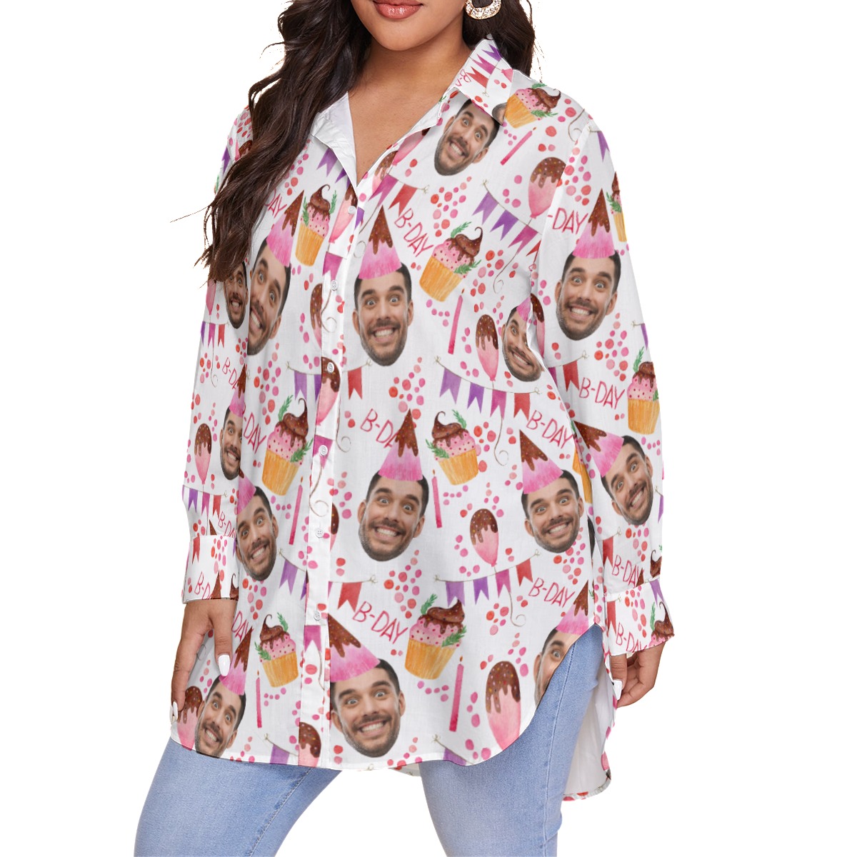 Personalized Face Birthday Women's Oversized Hawaiian Shirt
