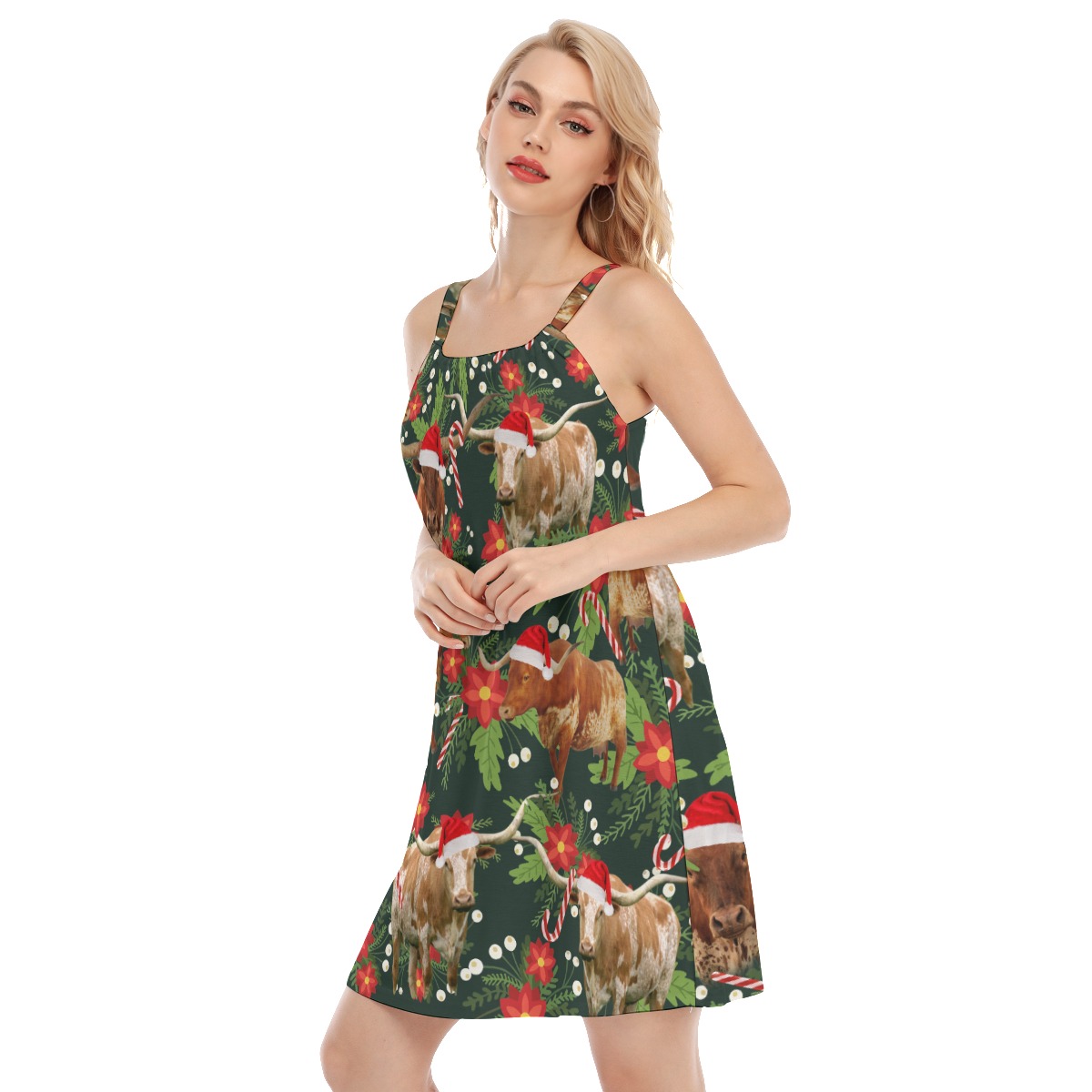 Tropical Cow Christmas Hawaiian Cami Dress For Women