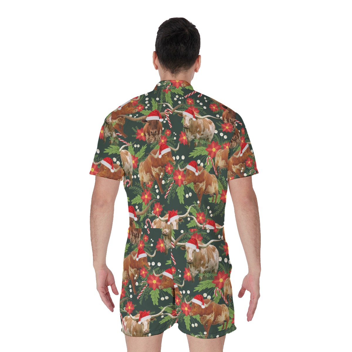 Funny Cow With Christmas Hat Men's Hawaiian Romper