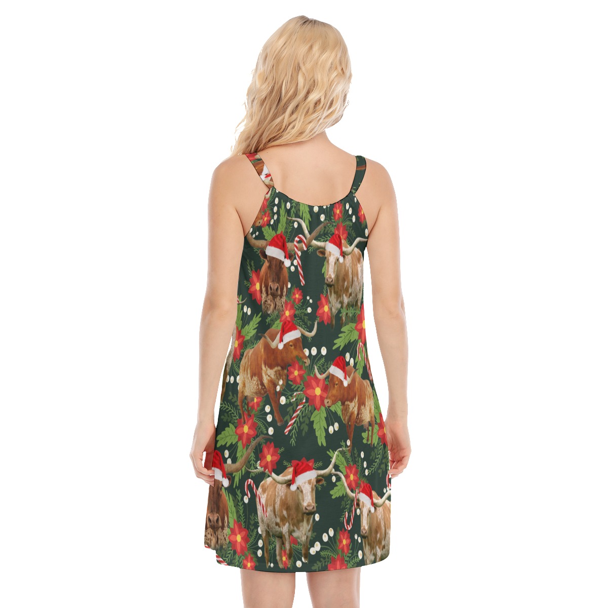 Tropical Cow Christmas Hawaiian Cami Dress For Women