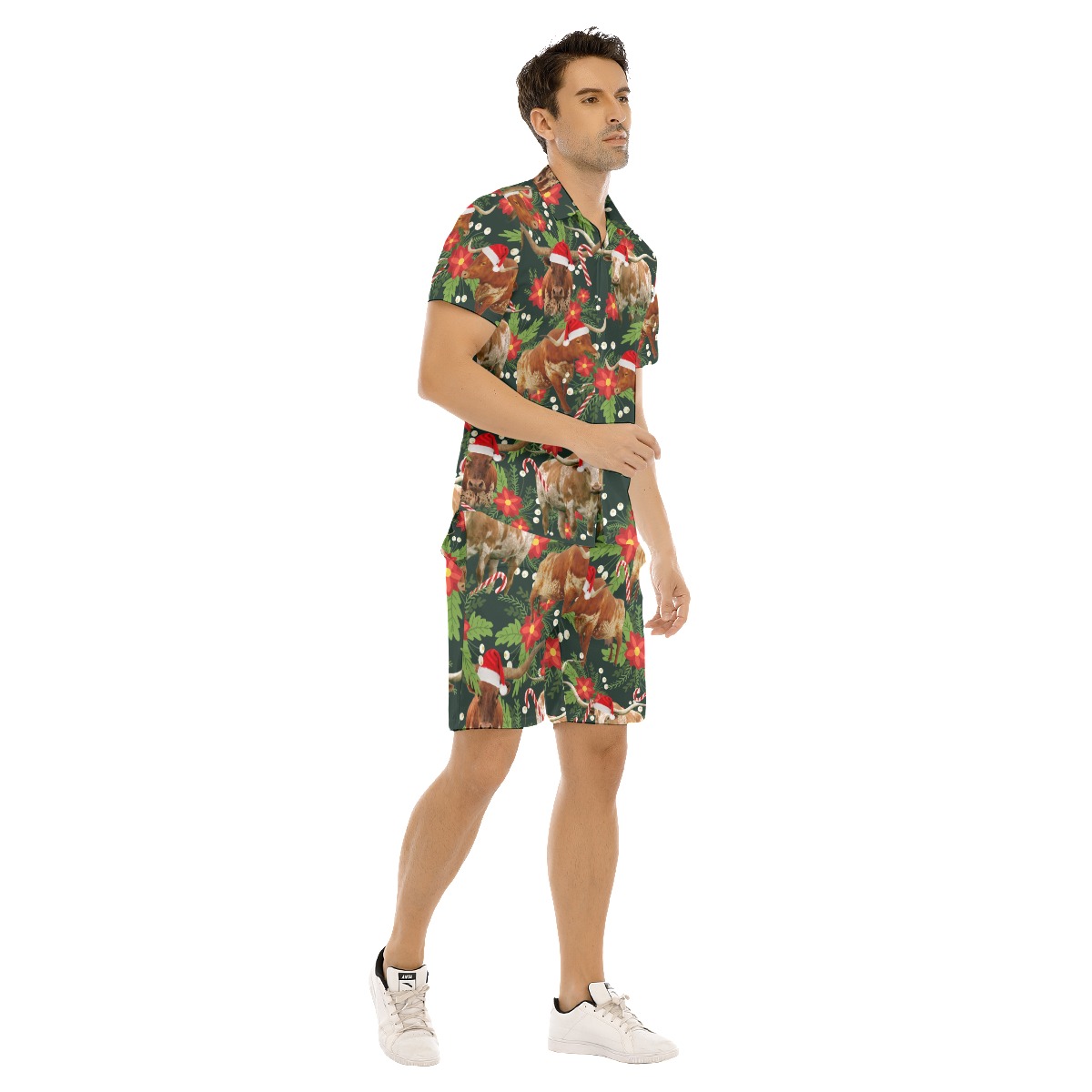 Set Christmas Cow Tropical Hawaiian Shirt And Matching Shorts For Men