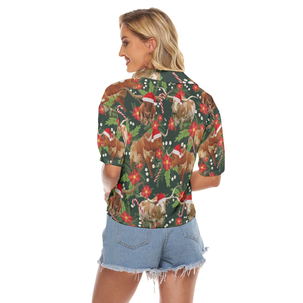 Tropical Cow Christmas Hawaiian Crop Top Shirt For Women